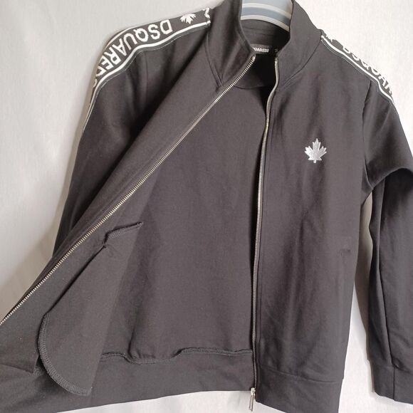 Dsquared2 Full Zip Track Jacket Mens Medium Black Logo Tape Maple Made Italy - Picture 8 of 16